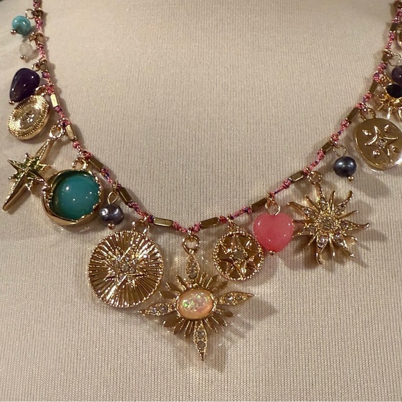 Camila Coelho Gold Pink Pearl Jade Turquoise Amethyst Charm Necklace NWT - Picture 5 of 14